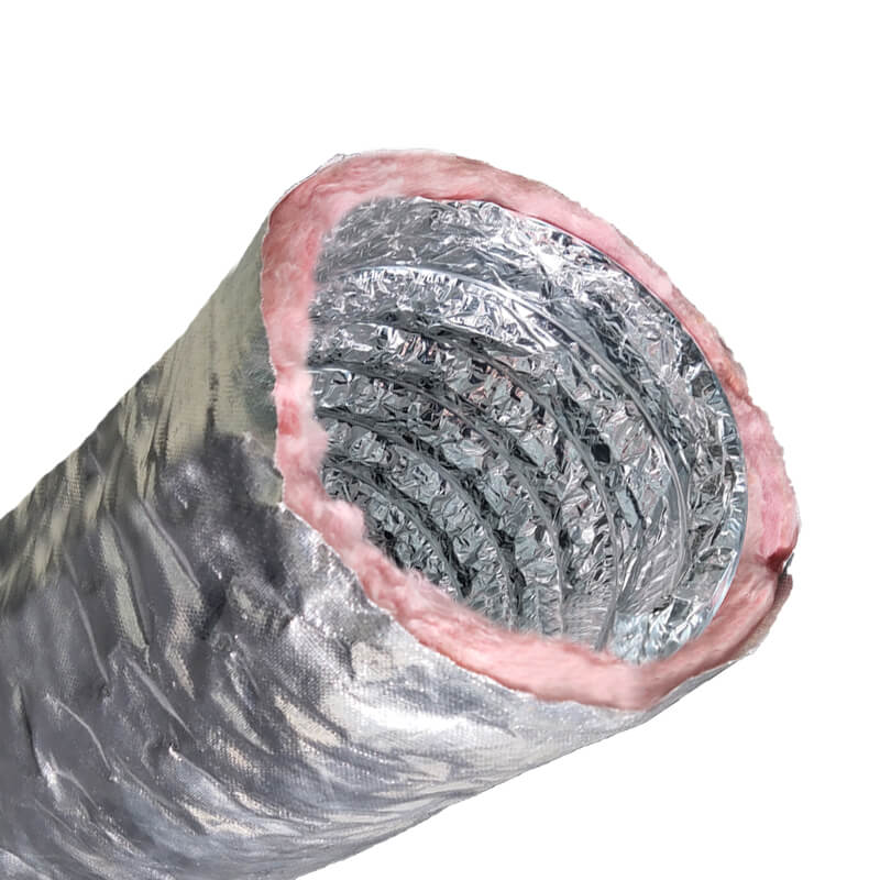 Hvac R6 R8 Aluminium Insulated Ducting Pipe Pink Fiberglass Insulation Flexible Duct IFD-US