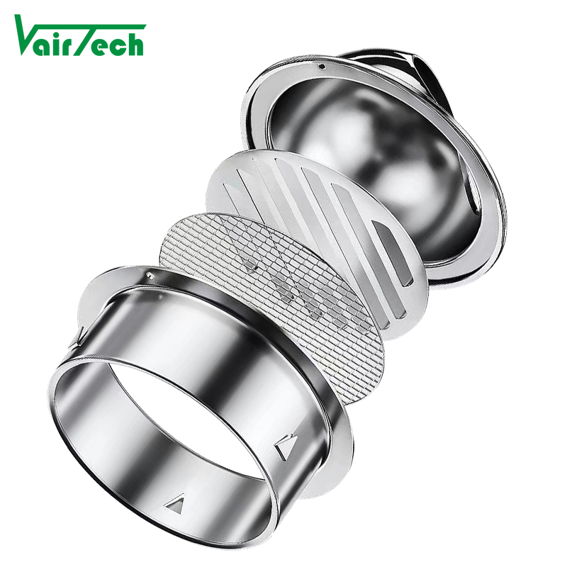 304/201 Stainless Steel Air Vent Cap Glossy Silver Waterproof Outlet Metal Air Vent Cover for Kitchen With Net