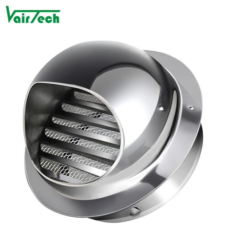 304/201 Stainless Steel Air Vent Cap Glossy Silver Waterproof Outlet Metal Air Vent Cover for Kitchen With Net