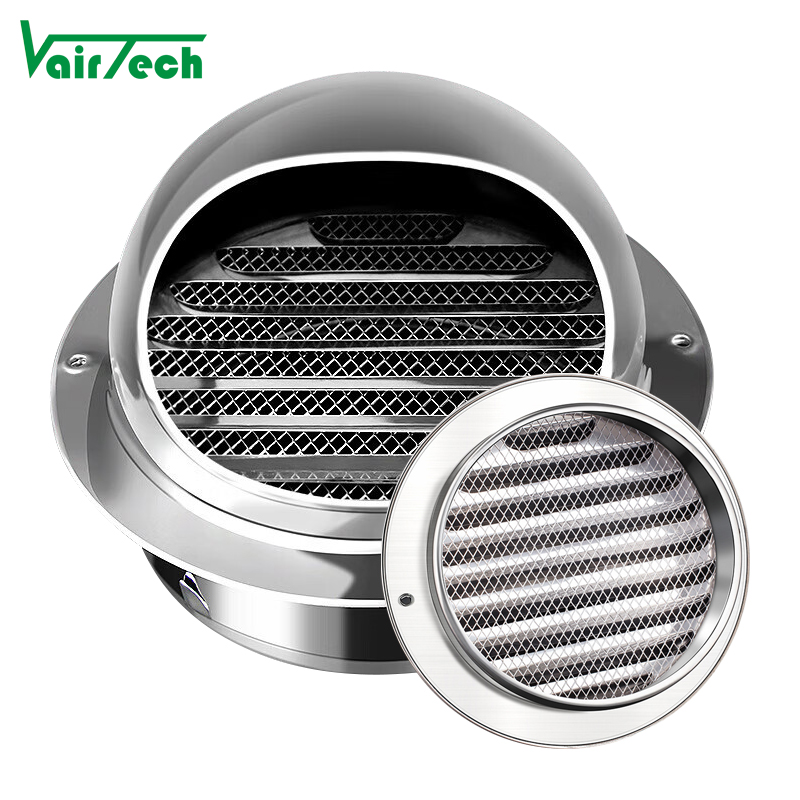 304/201 Stainless Steel Air Vent Cap Glossy Silver Waterproof Outlet Metal Air Vent Cover for Kitchen With Net