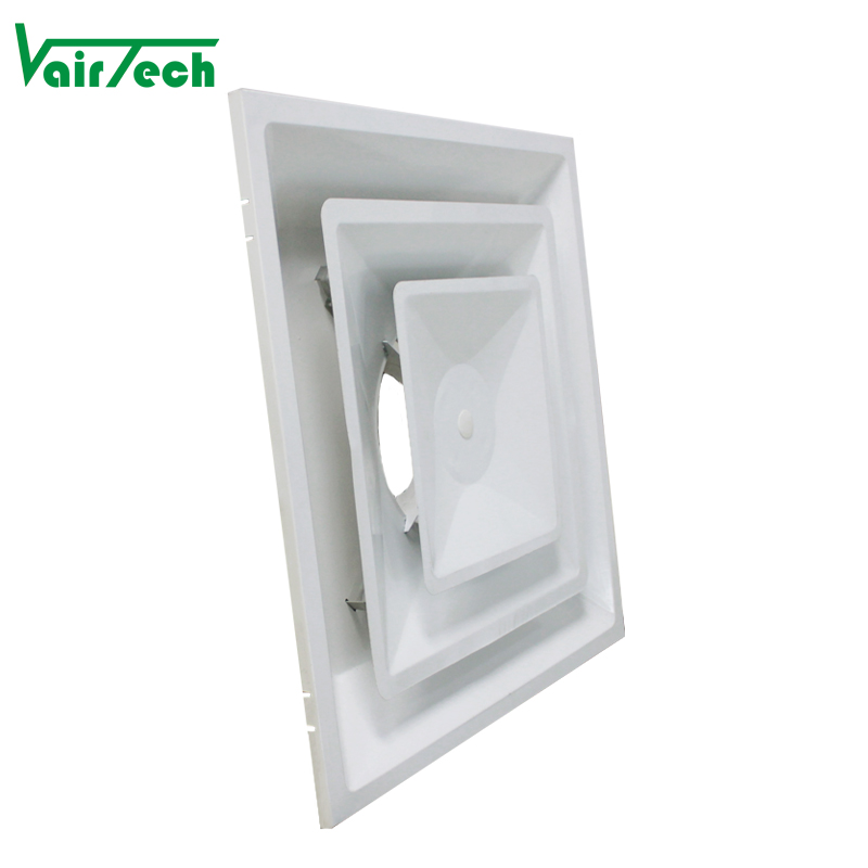 Hvac System American 2 Cone Metal Square Air Diffuser Customized 4 Way Ceiling Diffuser